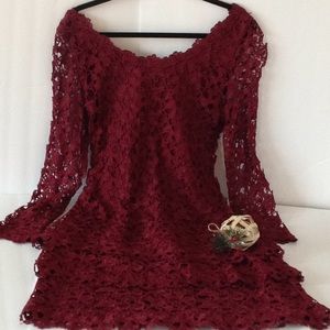 🍃🌹Frivole - Wine Lacey Tiered Dress
